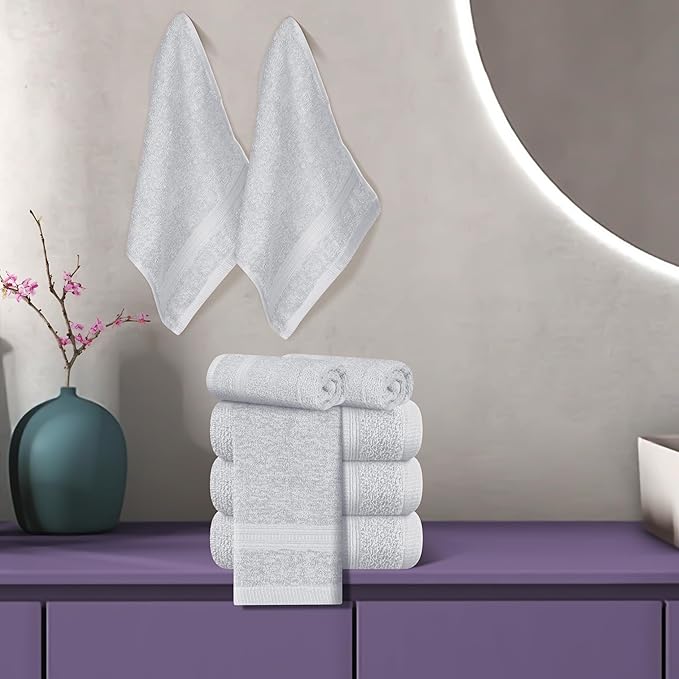 BOUTIQUO Ultra Soft Cotton Washcloths, Contains 12 Piece Face Cloths 12x12 inch, Ideal for Everyday use Face Towels, Compact & Lightweight Multi Purpose Washcloths - Light Grey