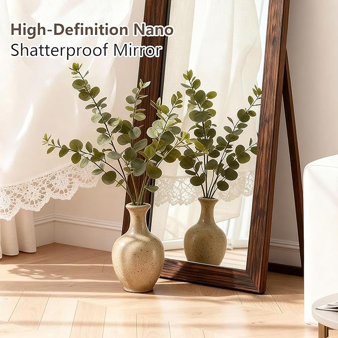 Yumyolk Full Length Mirror 56"x22" with Stand Wood Frame Leaning Hanging for Living Room Bedroom Cloakroom Brown