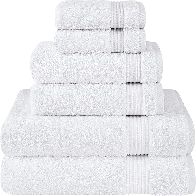 Cotton Paradise 6 Piece Towel Set, 100% Cotton Soft Absorbent Turkish Towels for Bathroom, 2 Bath Towels 2 Hand Towels 2 Washcloths, White Towel Set