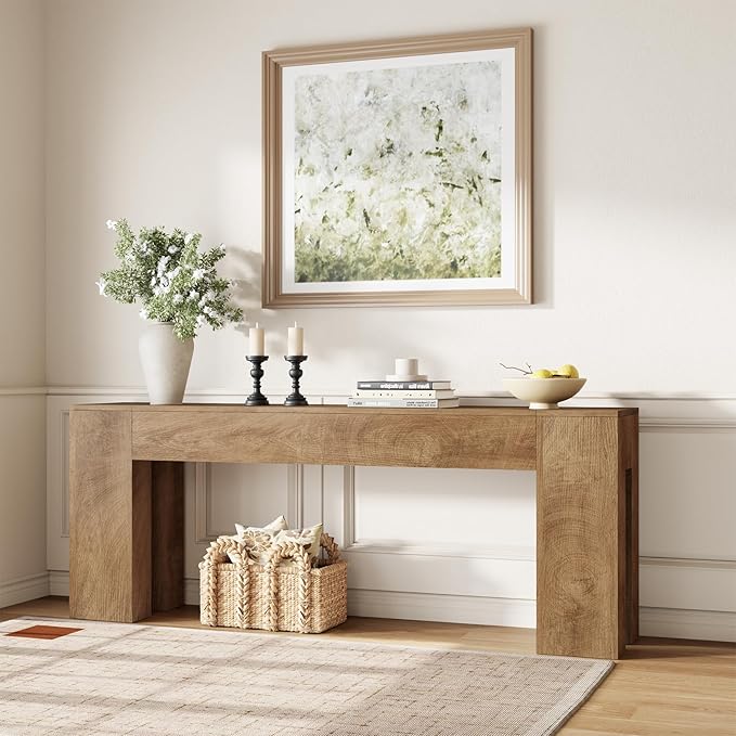 Extra Long Sofa Console Table for Entryway Living Room, 79-Inch Farmhouse Wood Behind Couch Table, Rectangular Accent Console with Wooden Double Base for Hallway Foyer Entrance, Natural Oak