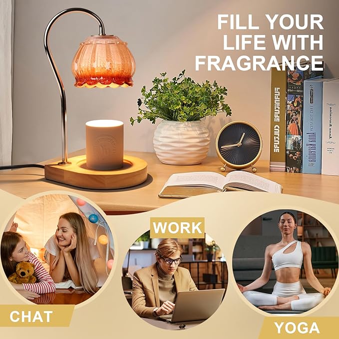Dimmable Flower Candle Warmer Lamp With Timer, Electric Melter Light, Vintage Lamp, Gift for Women, Home Decor, Cozy House Warming, Coffee