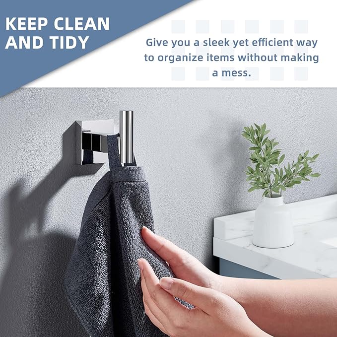 Suyar Bath Towel Hook Polished Chrome, SUS 304 Stainless Steel Modern Shower Robe Holder, Bathroom Coat Towel Hanger Wall Mounted