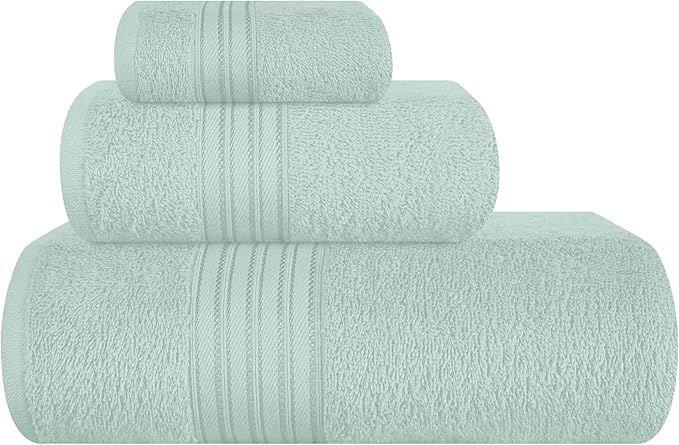BOUTIQUO Ultra Soft 3 Pack Cotton Towel Set, Contains a Bath Towels 28x55 inch, a Hand Towels 16x24 inch & a Wash Coths 12x12 inch, Ideal Everyday use, Compact & Lightweight - Sea Green