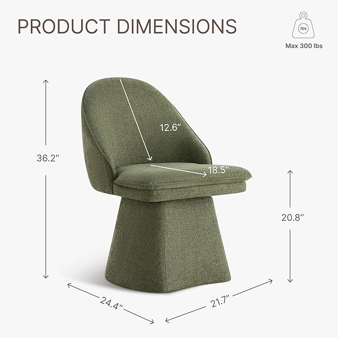Swivel Dining Chairs Set of 4, Upholstered Mid Century Modern Deskchair with Round Back, Linen Fabric Kitchen Chairs for Dining Room, Bedroom, Dressing Room, Moss Green
