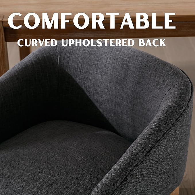Mid-Century Modern Charcoal Dining Chairs Set of 8, Linen Upholstered Kitchen Dining Room Chairs with Wood Legs, Curved Backrest Armchairs, Charcoal