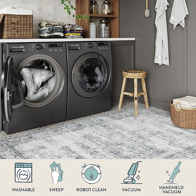 Lahome Vintage 6x9 Washable Grey Rugs for Living Room Bedroom, Soft Dining Room Rugs for Under Table, Non Slip Indoor Throw Carpet for Entryway Kitchen Office (6x9ft,Grey)