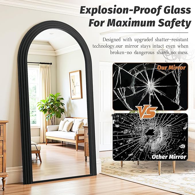 Antok Full Length Mirror 76"×41" Floor Mirror Standing Tall Mirror, Arched Stand up Large Wall Mirrors, Freestanding Full Body Mirrors for Bedroom Living Room Wood Vintage Style Black