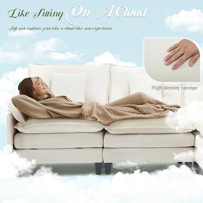 Modular Sectional Sofa, Comfy Cloud Couch with Movable Ottoman, Deep Seat Couches for Living Room, Bedroom and Apartment, 140" U Shaped Modern Sofa with Pillows, Beige