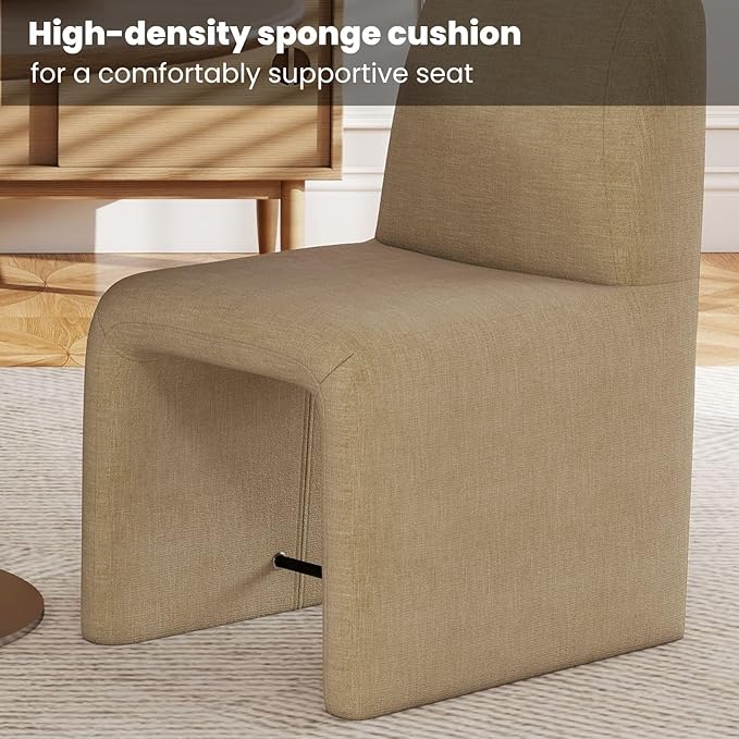 Khaki Upholstered Chenille Dining Chairs Set of 6, Mid Century Modern Dining Room Chairs with Deep Seat & Curved Back, Armless Side Chair Comfy Kitchen Chairs for Living Room/Kitchen