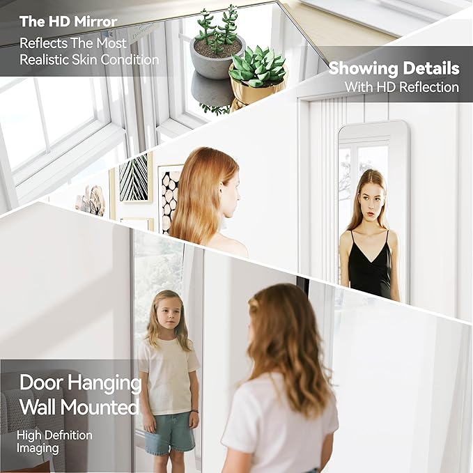 47x14 Mirror Rectangle Full Body Length Door Hanging Wall Mounted Aluminum Alloy Metal Frame Dressing Make-up Mirrors for Entryway Bedroom Bathroom Living Room 47 14 inch Silver