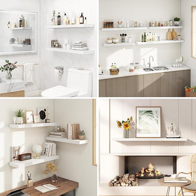 Dreamland 55 Inches Floating Shelves for Wall, 9.3" Deep Long Floating Shelves Set of 1, Large Display & Storage Shelf, Wall Shelf for Bathroom Bedroom Living Room Kitchen Office, White