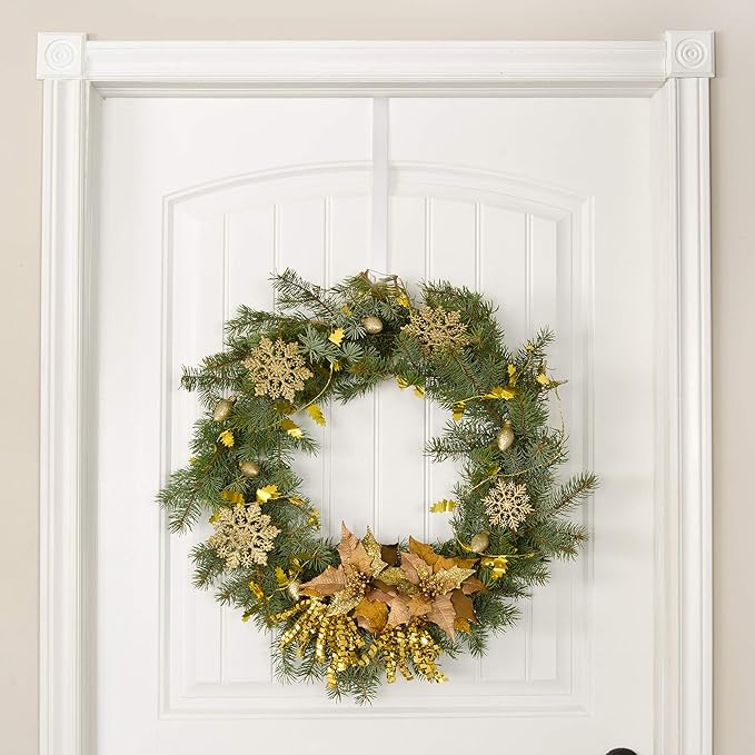 RN'D Over Door Wreath Hanger Hook - Thin Metal Overdoor Wreath Holder Seasonal Hanger Hooks for Front or Back Door (White, 12")