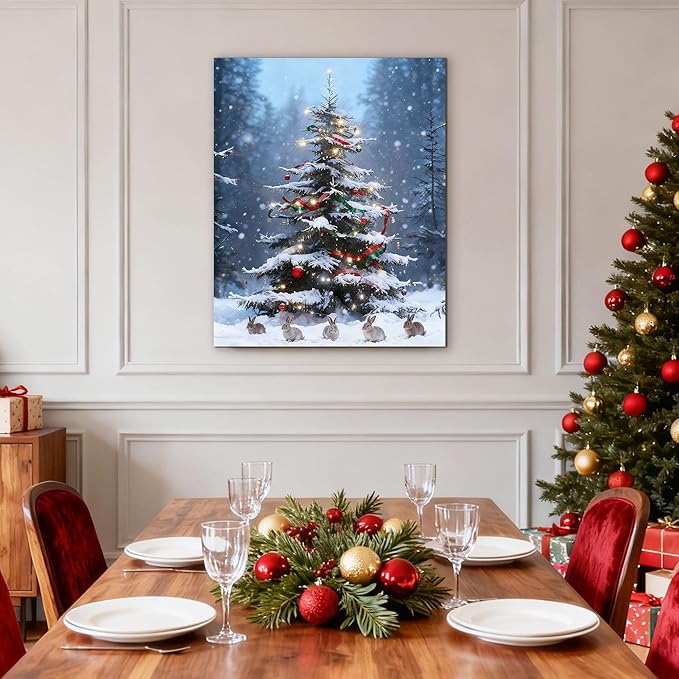 Framed Christmas Pictures Wall Decor,Vintage Pine Tree Prints,Winter Christmas Canvas Wall Art Decoration for Bedroom Bathroom Living Room Rustic Xmas Holiday Gifts (Christmas Tree 17, 16'' X 24'')