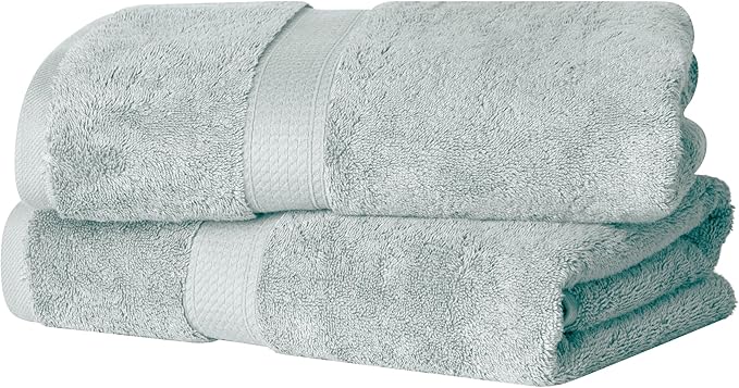 Superior Egyptian Cotton Pile Bath Towel Set of 2, Ultra Soft Luxury Towels, Thick Plush Essentials, Absorbent Heavyweight, Guest Bath, Hotel, Spa, Home Bathroom, Shower Basics, Sea Foam