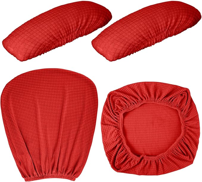 Tallew 4 Pcs Office Chair Covers Set Computer Universal Protective Stretchable Chair Seat Covers Desk Armrest Slipcovers Pads Office Cushion Backrest for Rotating (XL,Red)