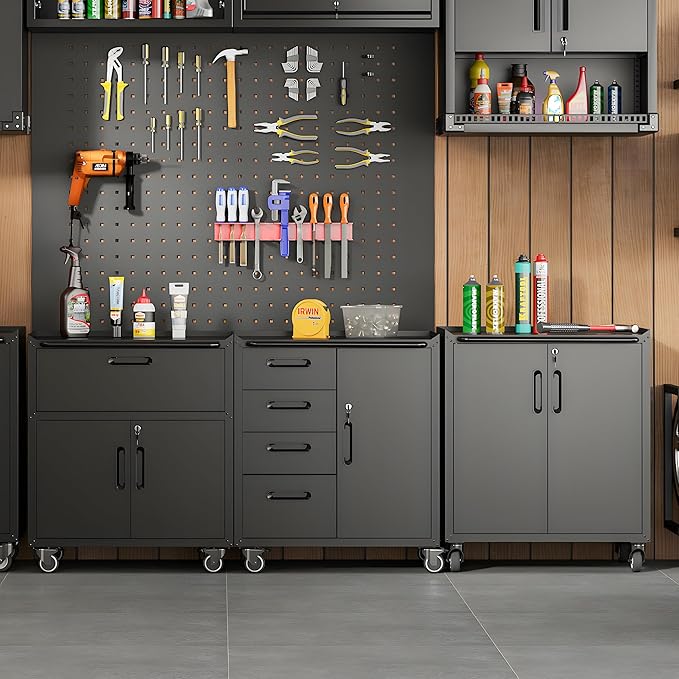 Rolling Tool Cabinet with Wheels, Tool Cabinets with 2 Door for Garage, Tool Room, Assembly Required(Black)