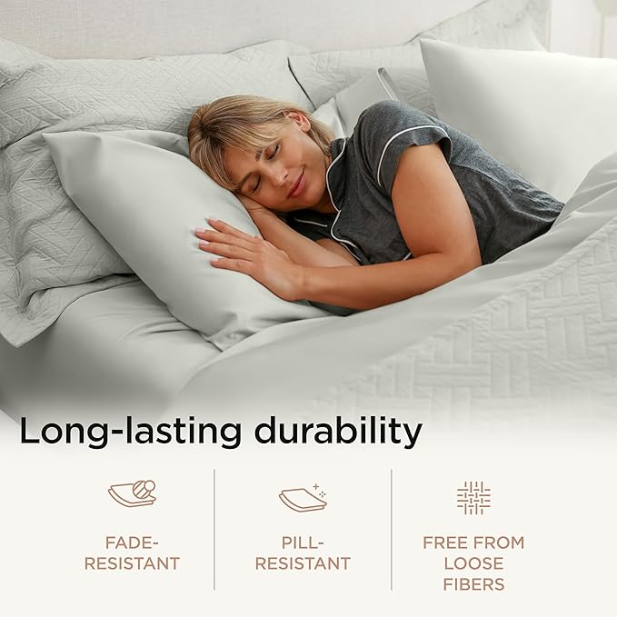 Threadmill Luxury 800 Thread Count Full Size 100% Cotton Sheets - Light Grey Sateen Weave Bed-Sheets, Better Than Egyptian Cotton, 4 Pc Solid Bed Set, Fits 16" Deep Pocket