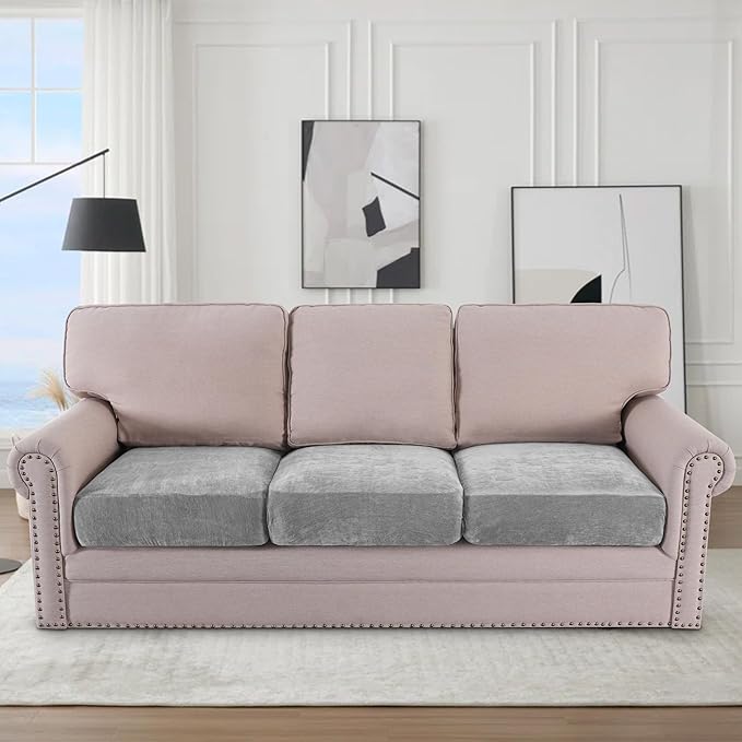 H.VERSAILTEX Stretch Chenille Couch Cushion Cover Soft Sofa Covers Individual Seat Couch Slipcover Sets Furniture Protector Seat Cushion Sofa Cover (3 Piece Sofa Cushion Covers, Dove)