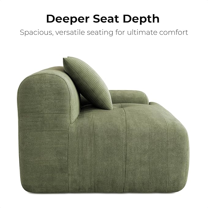 LIKIMIO 118" Modern L-Shaped Modular Sectional Sofa for Living Room, Corduroy Upholstery Green, Oversized 3-Seater Couch with Deep Seat and Movable Ottoman – No Assembly