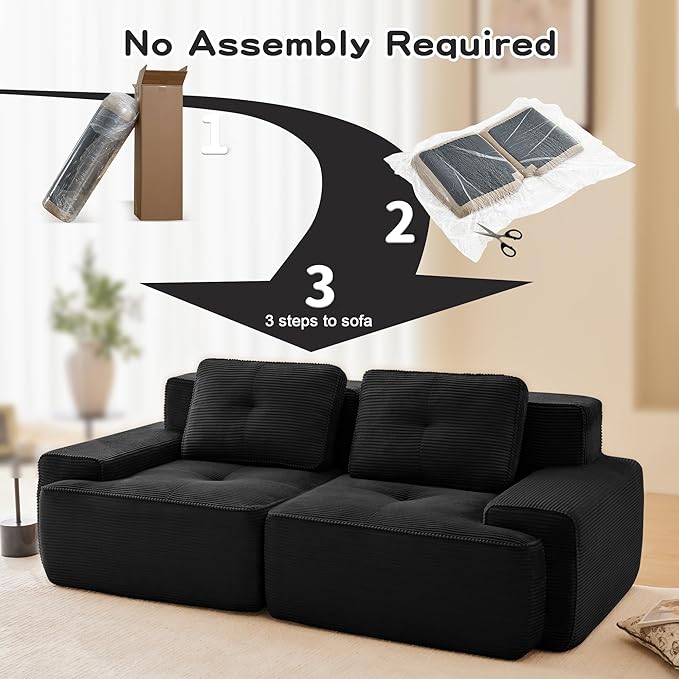 80'' Loveseat Sofa, 32D Foam Corduroy Boneless Couch with Pillow, Deep Seat Wide Arm Sectional Couch for Living Room, Small Spaces, Studio Apartment