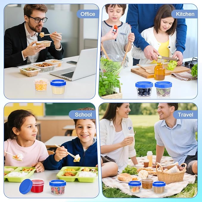 24 Pcs 4 oz Plastic Containers with Screw Lids, Reusable 1/2 Cup Small Food Storage Containers, Airtight Freezer Containers, Microwave & Dishwasher Safe, with Pen and Brush