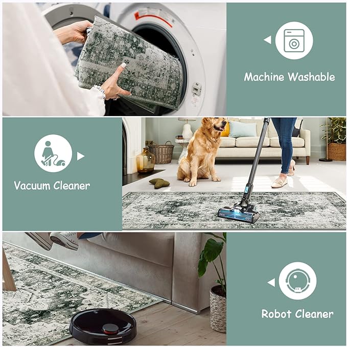 Moynesa Ultra-Thin Washable Area Rug - 4x6 Grey Living Room Rug Oriental Entryway Mat, Non Slip Non Shedding Pet Friendly Bedroom Carpet for Apartment Office Entrance Kitchen