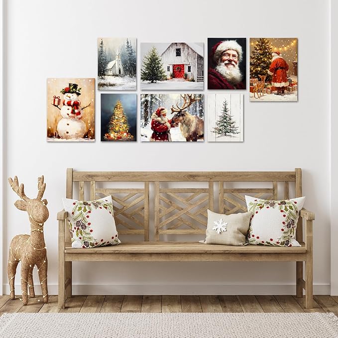 Vintage White Barn & Snowy Tree Winter Landscape Canvas Wall Art - Farmhouse Christmas Framed Canvas Prints, Rustic Christmas Wall Decor for Living Room, Cozy Christmas Gifts & Festive Decorations