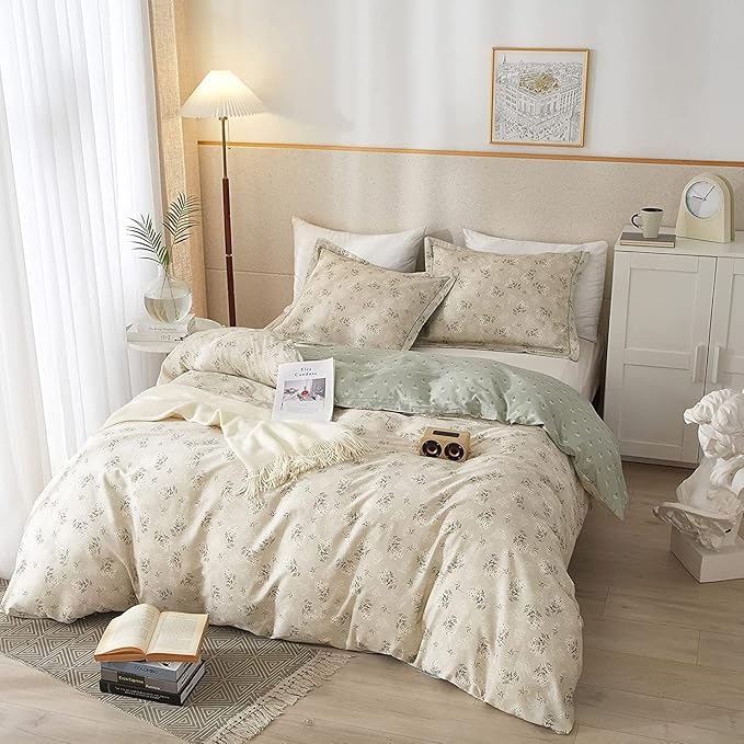 Boho Floral Duvet Cover King Soft Cotton Aesthetic Bedding Sets Chic Garden Floral Comforter Cover 1 Duvet Cover with 2 Pillowcases Botanical Floral Bedding Sets Vintage King Duvet Cover with Zipper