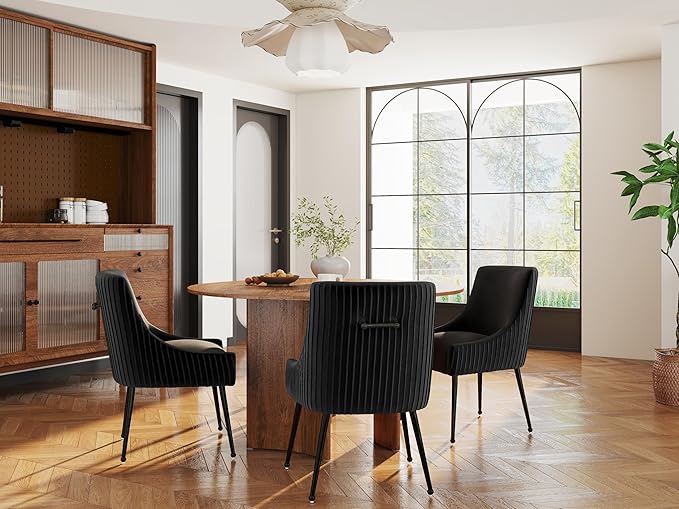 Velvet Dining Chairs Set of 6,Black Upholstered Living Room Chairs with Black Metal Legs, Modern Tufted Accent Chairs for Living Room, Study Room, Kitchen