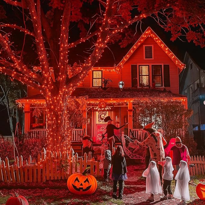 Kwaiffeo Super Long Halloween Lights: 1000LED 328FT 8 Modes Orange String Lights Outdoor Indoor for Halloween Decorations Fall Decor Outside Party Yard Tree, UL Plug