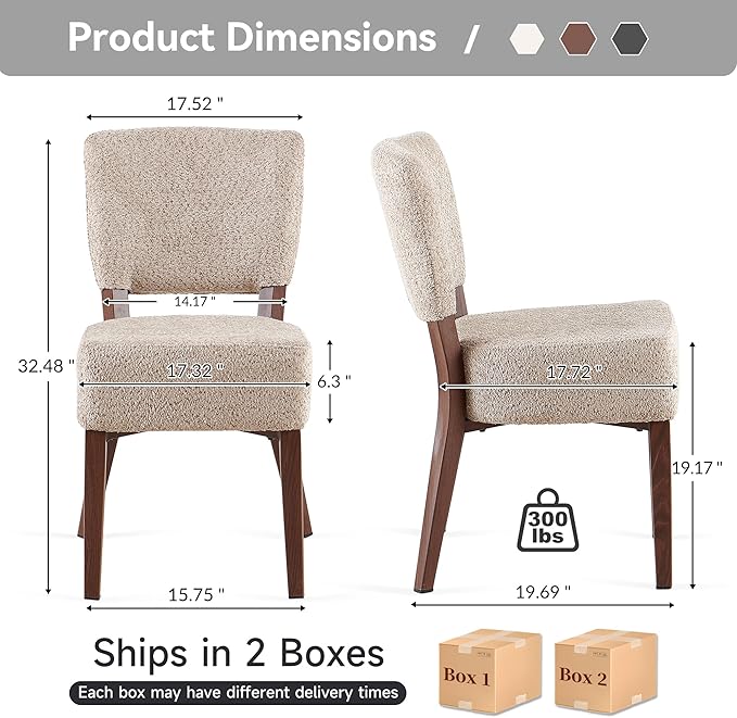 Howtek Modern Dining Chairs Set of 4 with 6.3" Thick Seat Cushions, Space-Saving Stackable Upholstered Kitchen Chairs, Ergonomic Backrest & Wood Grain Metal Legs, Brown