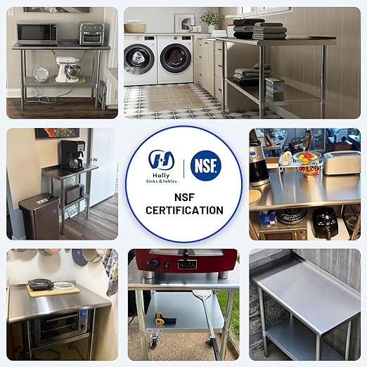 Hally Stainless Steel Table for Prep & Work 24 x 48 Inches with Caster Wheels, NSF Commercial Heavy Duty Table with Undershelf and Galvanized Legs for Restaurant, Home and Hotel