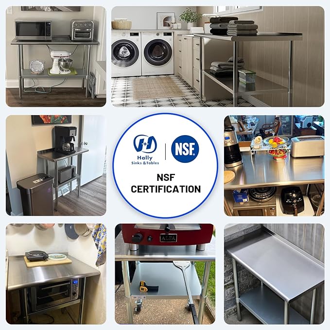 Stainless Steel Table for Prep & Work 24 x 72 Inches with Caster Wheels, NSF Commercial Heavy Duty Table with Undershelf and Backsplash for Restaurant, Home and Hotel