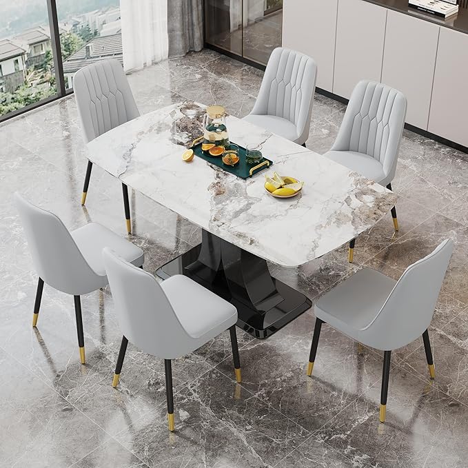 Dining Chairs Set of 6，Modern Dining Chairs, Equipped with PU Leather Backrest Cushions and Black Metal Legs, Suitable for Restaurants, Kitchens, and Bedrooms Dining Room Chairs