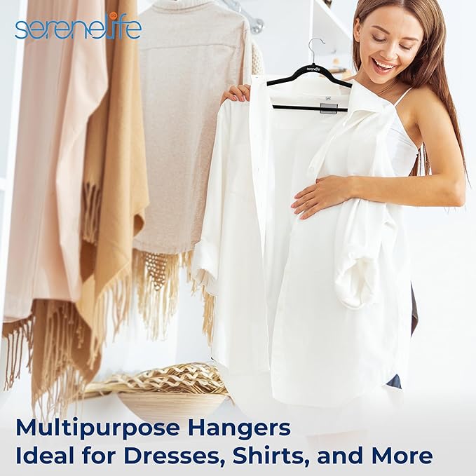 SereneLife Non-Slip Velvet Hangers, Mega Pack, 150 Pieces Hangers for Clothes, Heavy Duty Cloth Hanger Set with 360 Degree Swivel Hook, Black