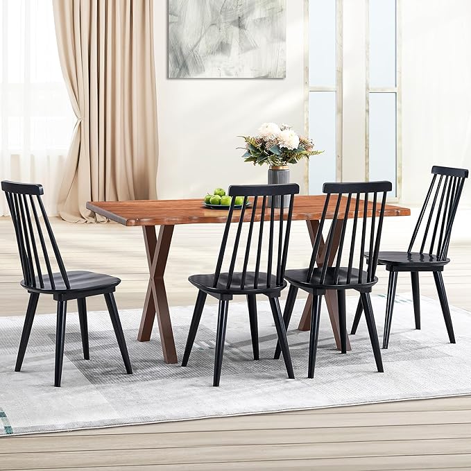 DUHOME Dining Chairs Set of 4 Wood Dining Room Chair Black Spindle Side Kitchen Room Country Farmhouse Chairs Black