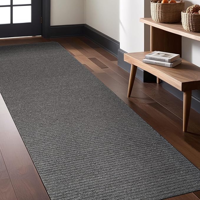 Non Slip Gray Solid Rubber Back Thing Runner Rugs for Living Room 2x7 for Kitchen, Rug for Bedroom and Hallway, Stain Resistant Easy Cleaning Non Shedding Carpet Gray 2 x 7