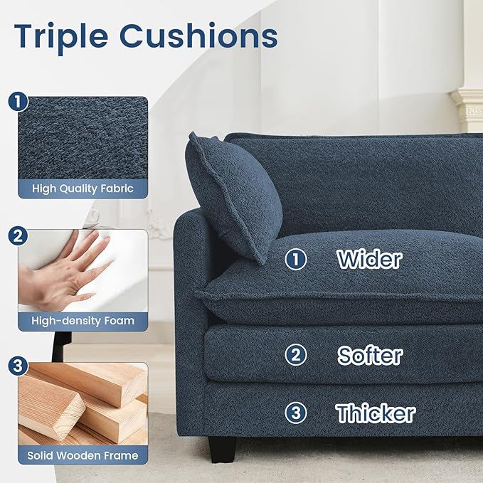 ROWHY Convertible Sectional Couch with Ottoman, Single Armchair with armrests, Modern Living Room Furniture Set, Small Couches for Small Spaces, for Living Room, Chenille, Royal Blue