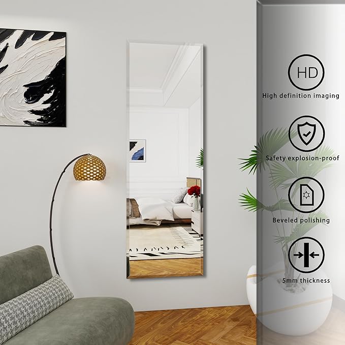 Full Length Mirror Door Hanging, 59X16 Full Length Hanging,Beveled Mirror Frameless，Bedroom, Wardrobe, Door (59 * 16 Inch)