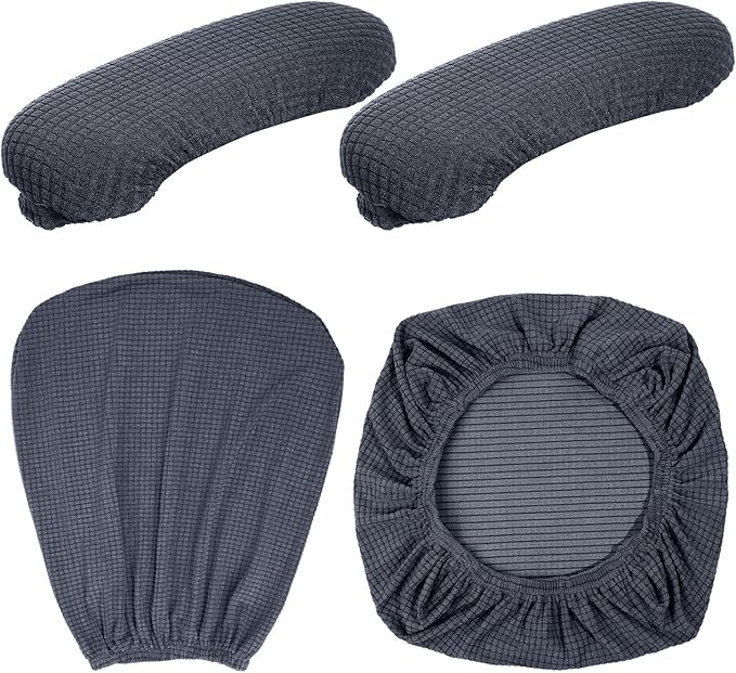 Tallew 4 Pcs Office Chair Covers Set Computer Universal Protective Stretchable Chair Seat Covers Desk Armrest Slipcovers Pads Office Cushion Backrest for Rotating (XL,Dark Gray)