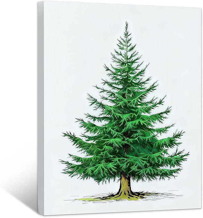 Framed Christmas Pictures Wall Decor,Vintage Pine Tree Prints,Winter Christmas Canvas Wall Art Decoration for Bedroom Bathroom Living Room Rustic Xmas Holiday Gifts (Christmas Tree 6, 12'' X 16'')