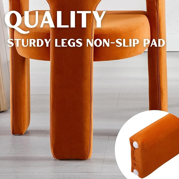 Modern Barrel Dining Chairs Set of 8, Velvet Upholstered Accent Side Chair with Arms Comfy Makeup Vanity Chairs, Dining Living Room Kitchen Chairs, Orange