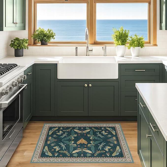 Emerald Green Entry Rugs for Inside House - 2x4 Kitchen Rugs Non Slip for Bathroom, Powder Room, Vintage Unique Colorful Décor, Washable Stain & Fade Resistant