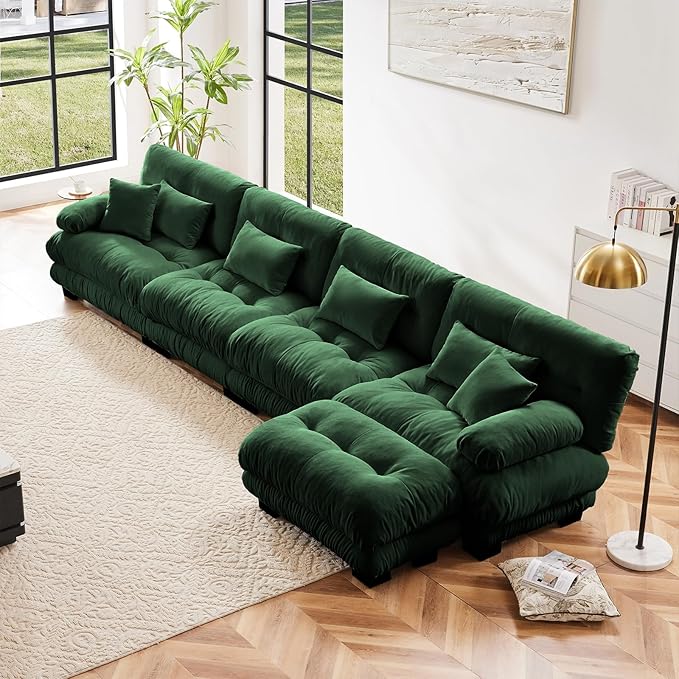 Green Ottoman for Modular Sectional Sofa, Single Sofa, Ottoman Seat for Convertible Sectional, Chenille Sofa Couch for Living Room, Bedroom, Apartment