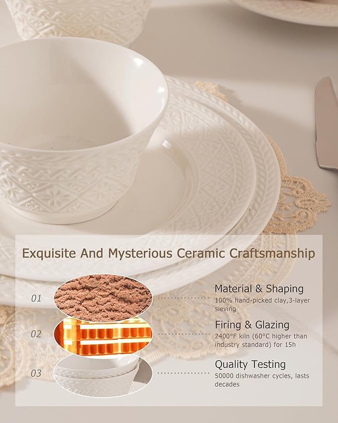 Dinnerware sets plates and bowls sets modern plates,Handmade Reactive Glaze Stoneware Plates and Bowls Sets,Highly Scratch Resistant Dishwasher & Microwave Safe Dishes Set (style - 3, 4 - Set (12pcs))