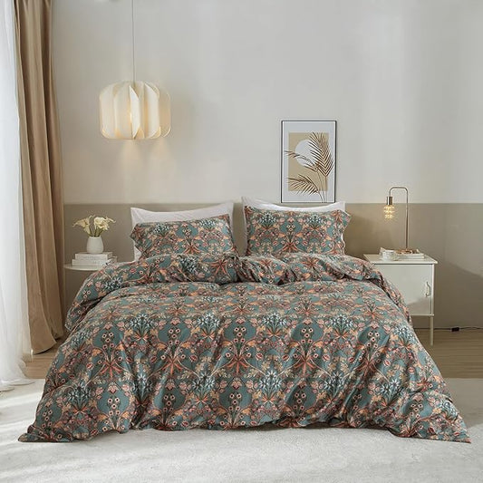 EAVD Vintage Floral King Comforter Set Boho Fluffy Soft Microfiber Chic Shabby Garden Floral Bedding Set with 2 Pillowcases Reversible Botanical Comforter Set for All-Season