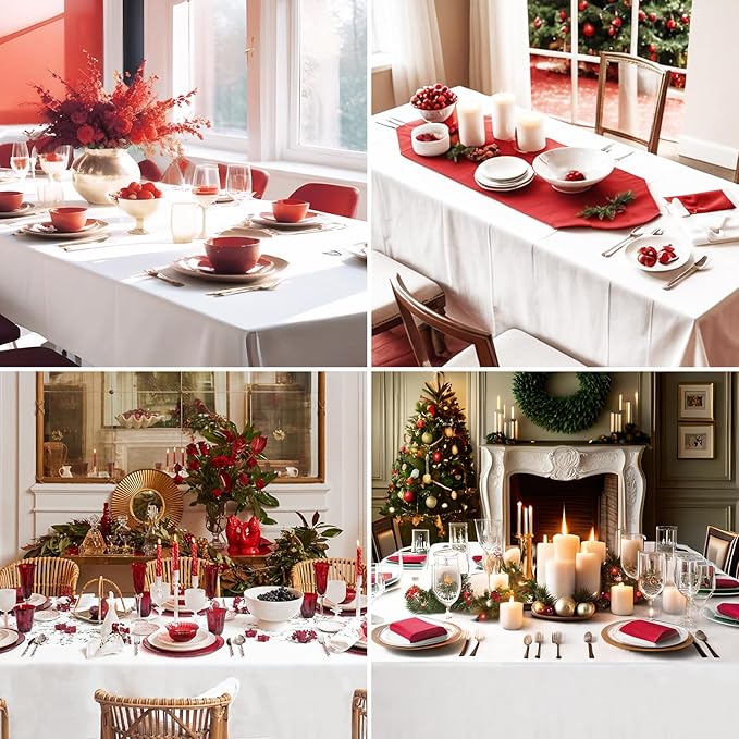 Rectangle Tablecloths 60x84 Inch 1 Pack White Tablecloth Washable Decorative Linen Polyester Table Cloths for Dining Table Banquets Buffet Parties and Wedding