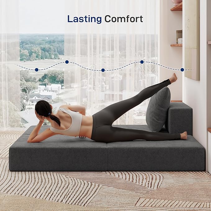 Living&Giving Cloud Sectional Couch for Living Room, Modular Boneless Couch with 1 Ottoman, Middle-seat Can Be Combined with Modular Sofa, Customizable Layout for Any Space, Dark Grey