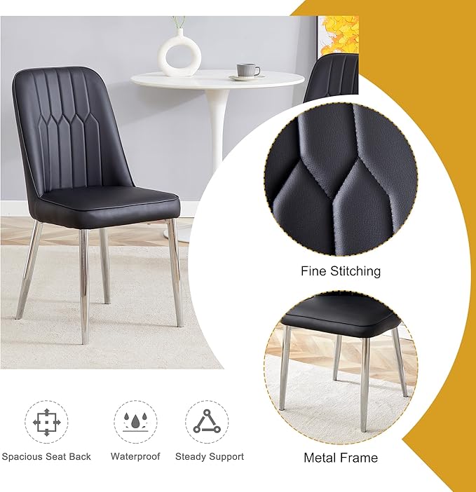 Dining Chairs Set of 4，Modern Dining Chairs, Equipped with PU Leather Backrest Cushions and Metal Legs, Suitable for Restaurants, Kitchens, and Dining Room Chairs