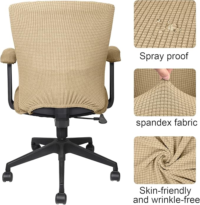 Tallew 4 Pcs Office Chair Covers Set Computer Universal Protective Stretchable Chair Seat Covers Desk Armrest Slipcovers Pads Office Cushion Backrest for Rotating (XL,Camel)